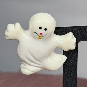Vintage Smiling Ghost Brooch Pin •  Plastic • Retro / Halloween